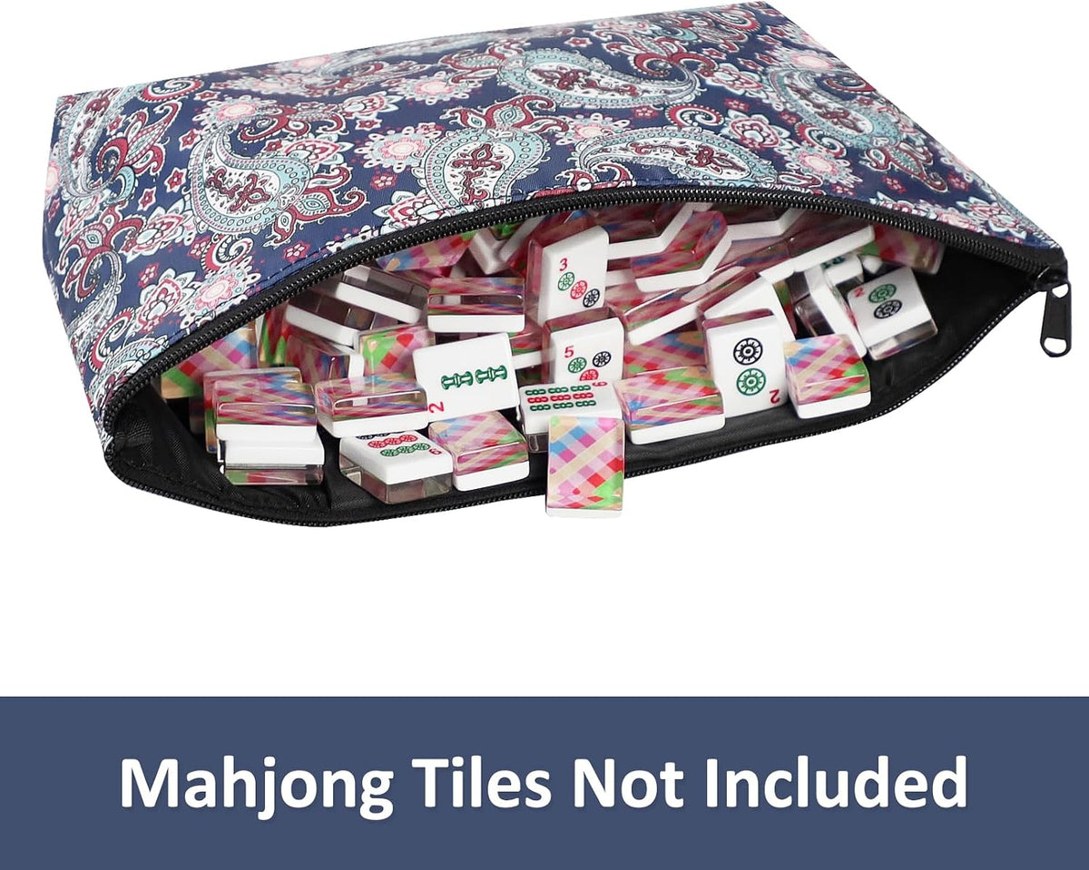 GUSTARIA empty mahjong tiles bag with blue print and zipper closure - view 6