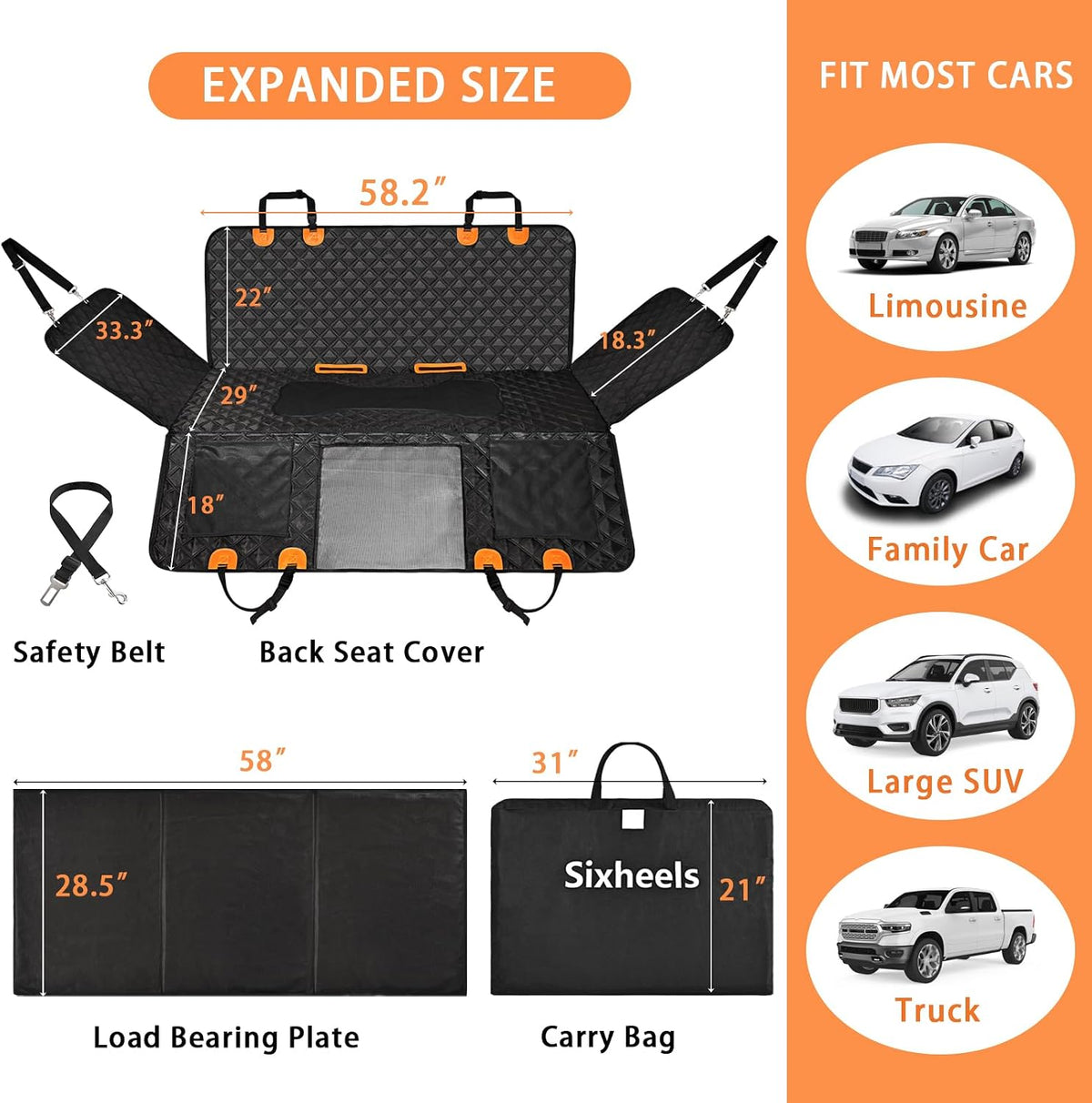 Dog Car Seat Cover Back Seats Protector - For Full Size Truck / Full Size SUV / Black with Hard Bottom - image 2