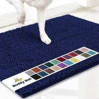Muddy Mat® AS-SEEN-ON-TV Highly Absorbent Microfiber Dog Door Mat and Pet Rug, Non Slip Thick Washable Area and Bath Mat Soft Chenille for Kitchen Bathroom Bedroom and Indoor - Navy Blue Large 35"X24"