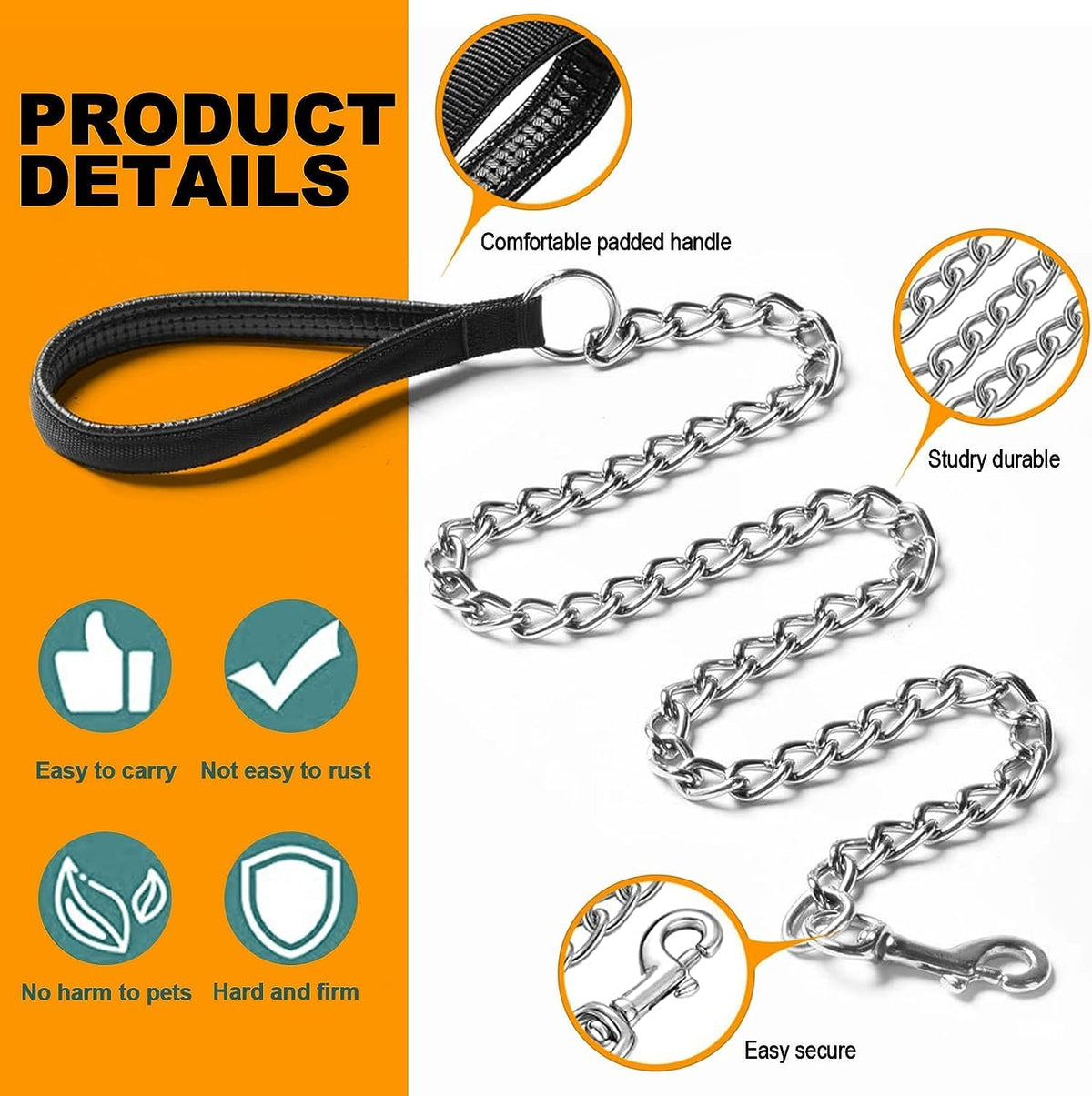 Heavy Duty Metal Dog Leash - 5 FTx3 mm (20-100 lbs) - image 2