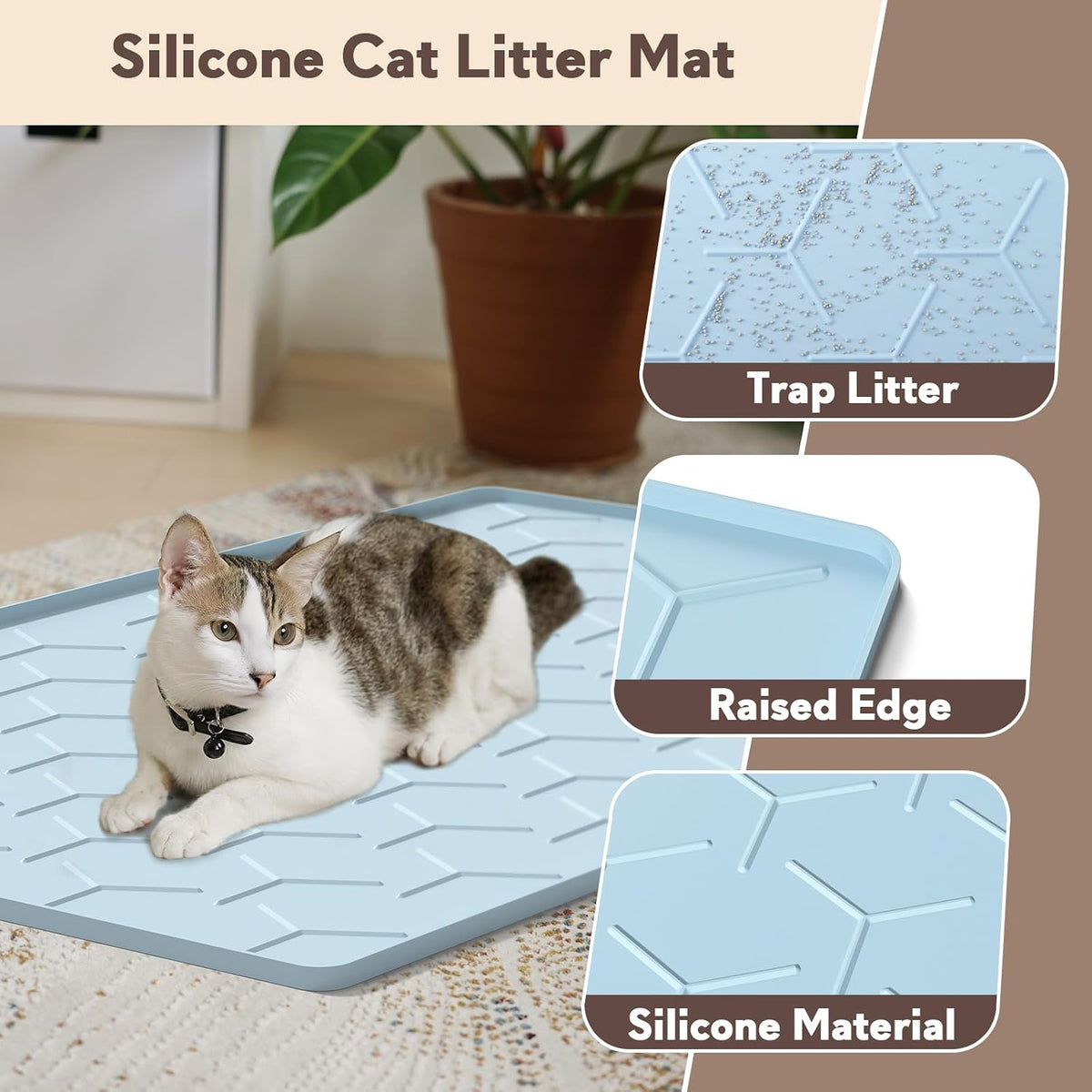 Silicone Cat Litter Mat 34×22 inch, Easy to Clean, Gray – Daily Care for Cats - 34" X 22" / Blue - image 3