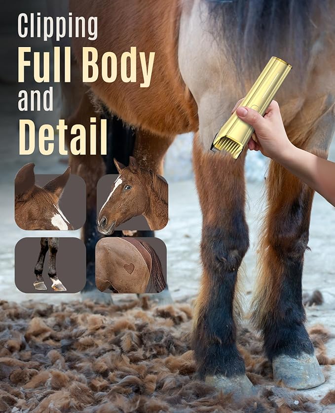 oneisall Cordless Horse Clippers,Low Noise 2 Speed Grooming Clippers,Horse Trimmer Shaver Kit for Matted Long Hair,Detachable Stainless Steel Blade Grooming Kit for Thick Coat
