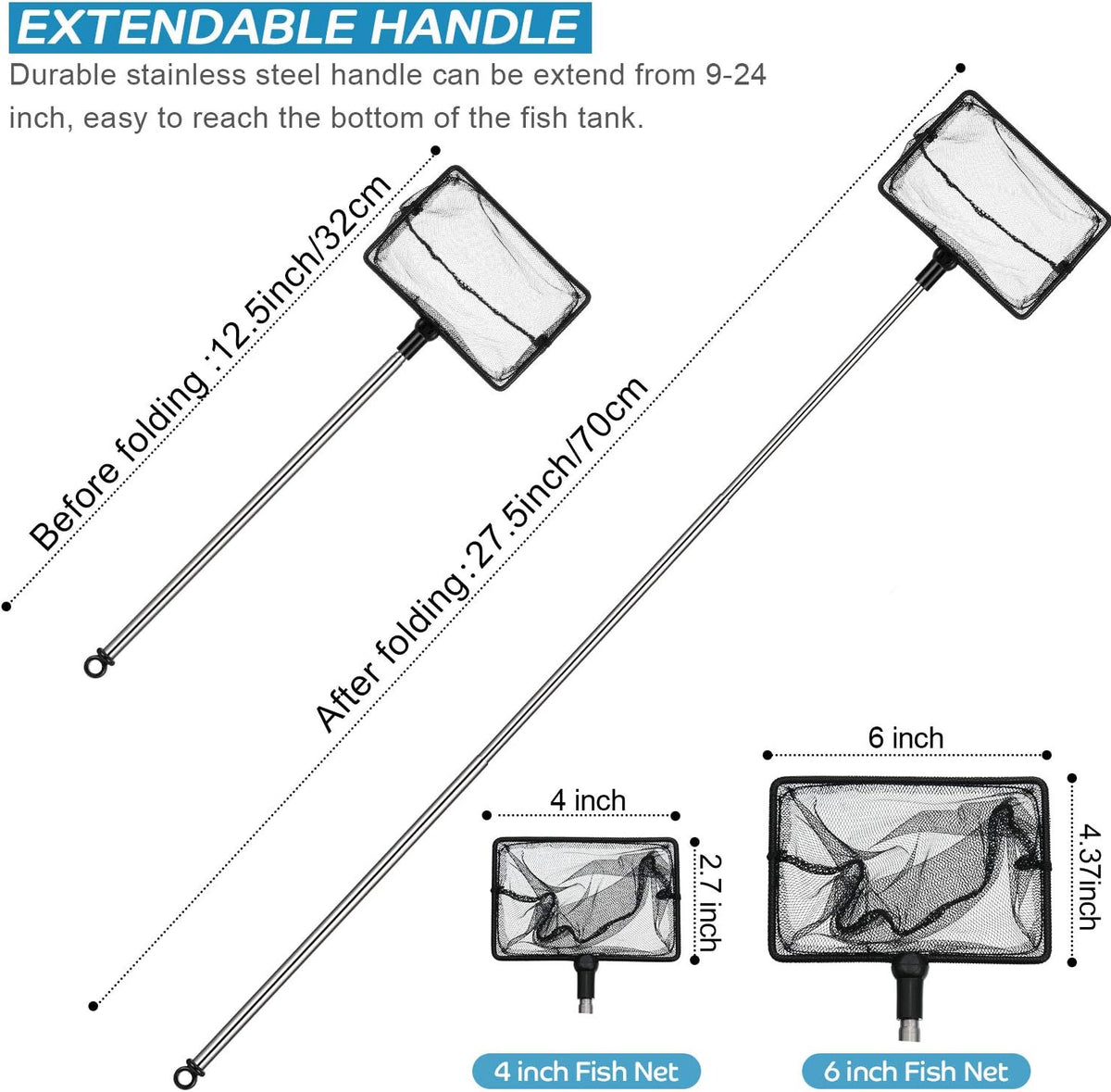 2 Pieces Fish Tank Net Aquarium Mesh Fishes Net Long Handle – Essentials for Fish - Black - image 2