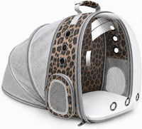 Expandable Cat Carrier Backpack with Bubble Window - Leopard Print