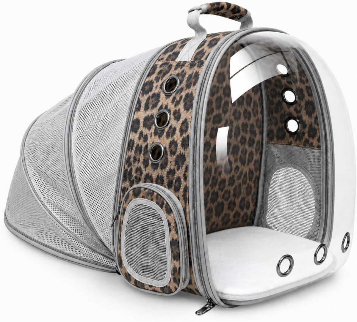 Expandable Cat Carrier Backpack with Bubble Window - Leopard Print