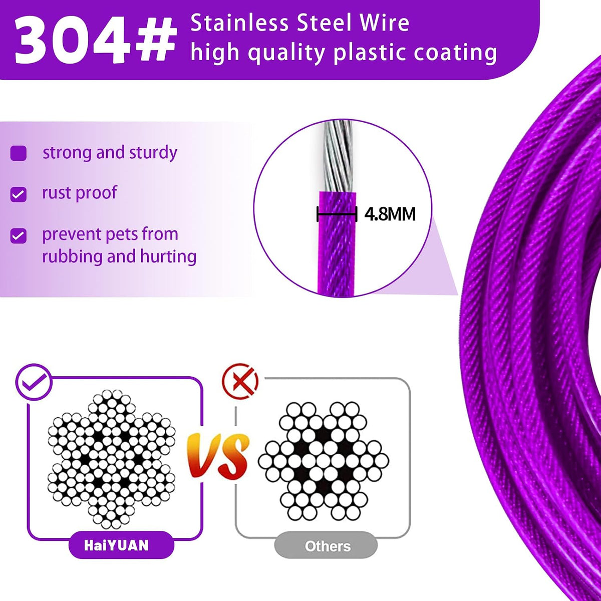 Dog Tie Out Cable, Dog Runner Cable – Essentials for Dogs - 25FT / Purple - image 3