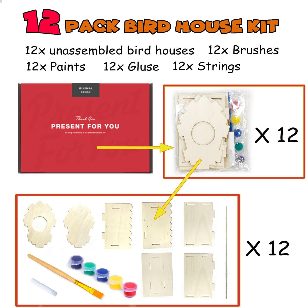 hapray 4 Pack Bird House Craft Kit - 12 Pack - image 3