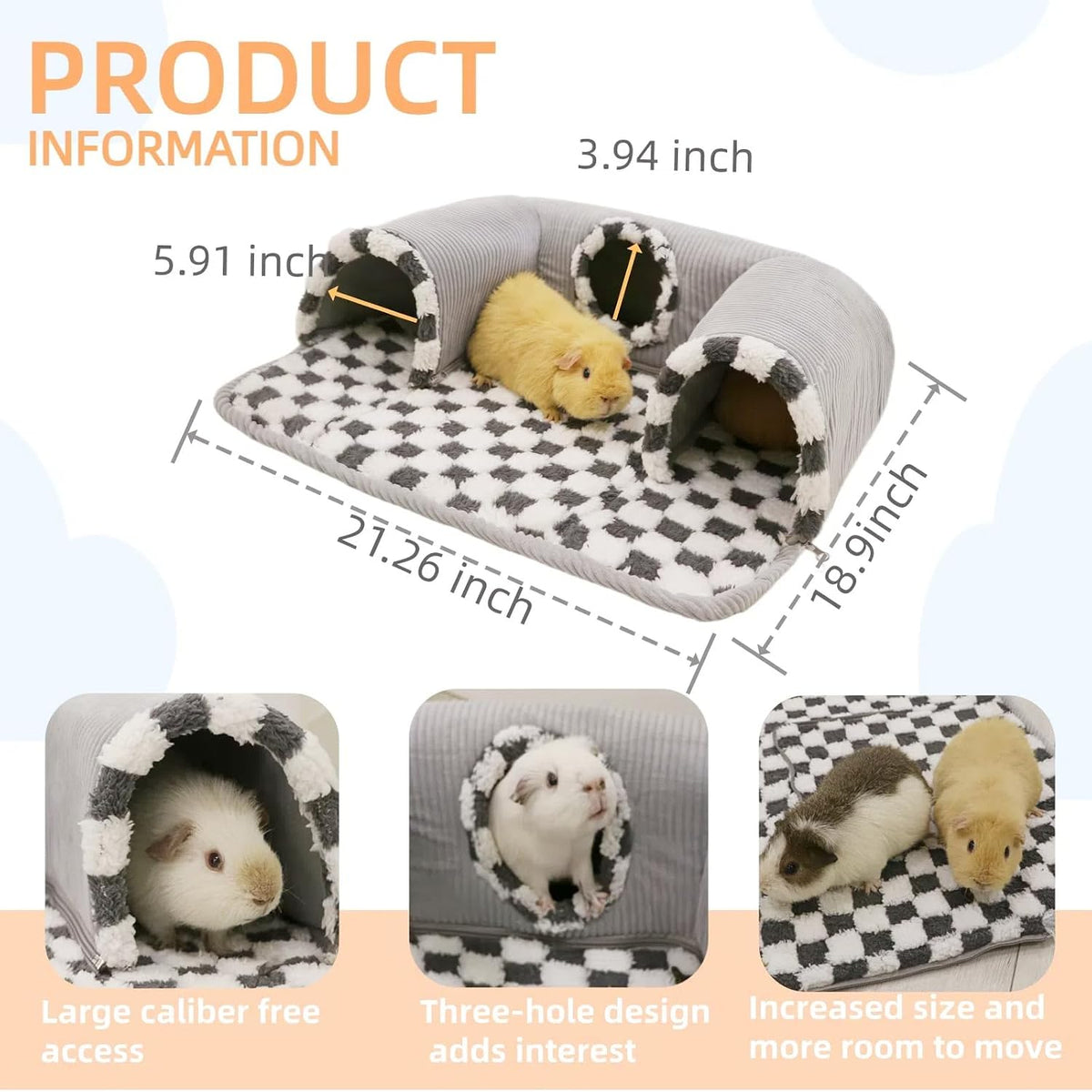 Guinea Pig Hideout Tunnel with Warm Bed for Small Pet 3 Cave Small - Grey - image 3