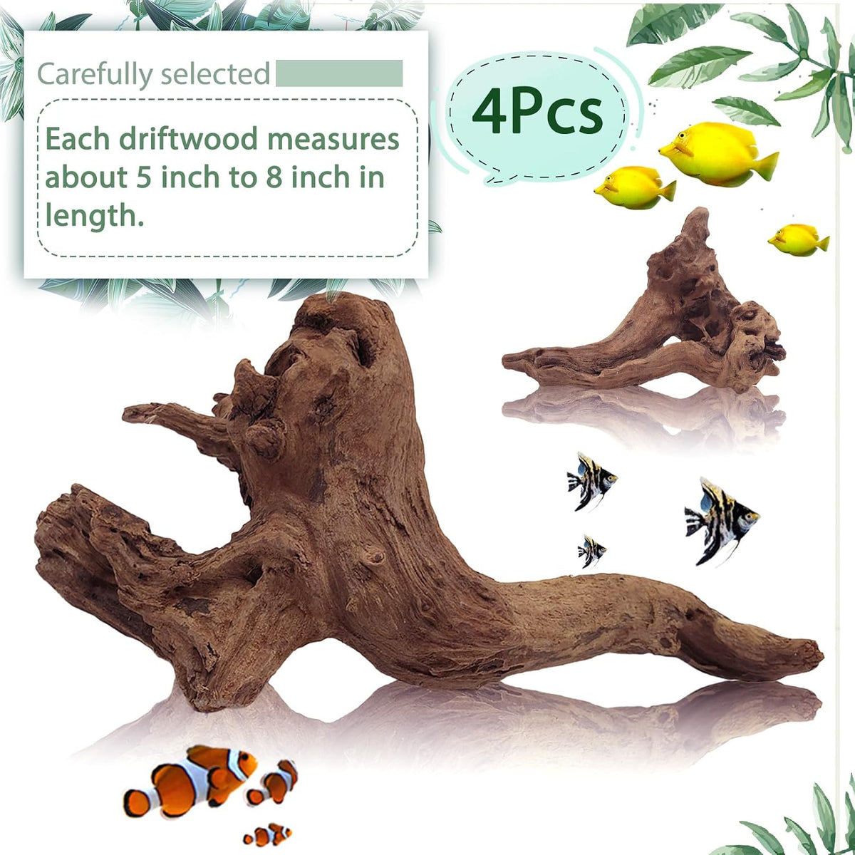 Tfwadmx Natural Driftwood for Aquarium Decor 5-8" Fish Reptile Tank - S: 4 Pack(5 - 8 inches) - image 2