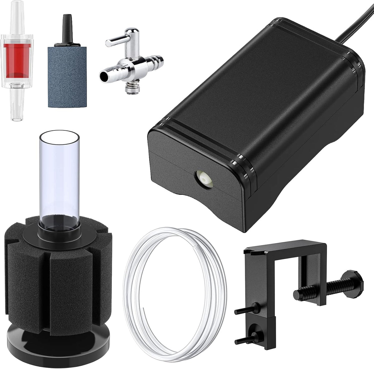Pawfly Aquarium Air Pump with Nano Bio Sponge Filter Kit Air Control - 3-20 Gal