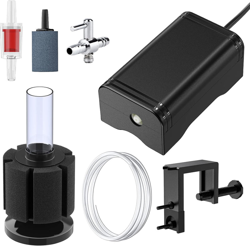 Pawfly Aquarium Air Pump with Nano Bio Sponge Filter Kit Air Control - 3-20 Gal