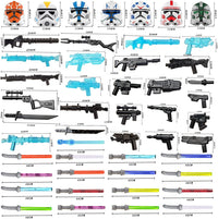 EPAZISOH 81 piece sci-fi minifigure weapon and armor kit with helmets, swords and energy guns - view 2