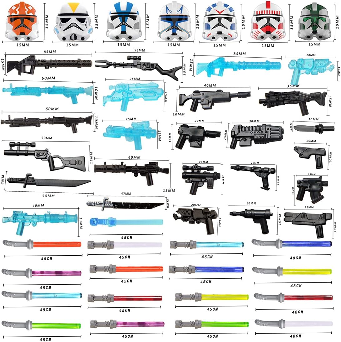 EPAZISOH 81 piece sci-fi minifigure weapon and armor kit with helmets, swords and energy guns - view 2
