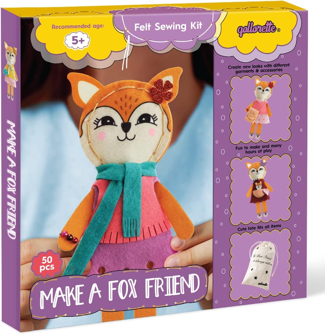 Qollorette felt sewing kit for kids with a handmade kitty stuffed toy and outfits - view 2