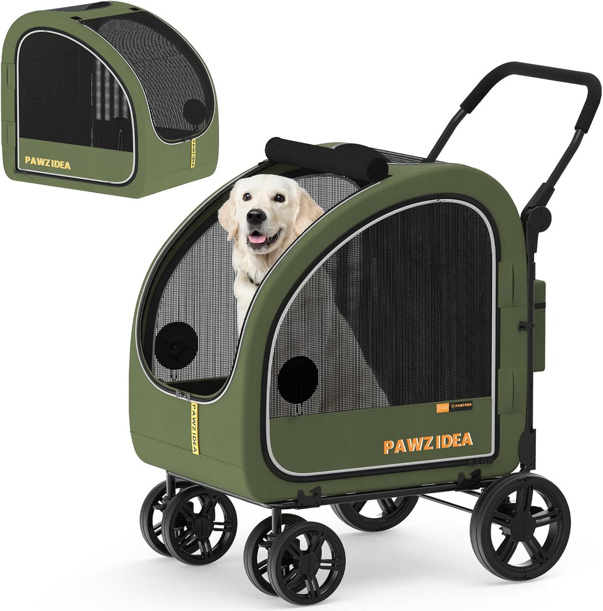 PAWZIDEA 3-in-1 Large Dog Stroller with Detachable Carrier - Forest Green