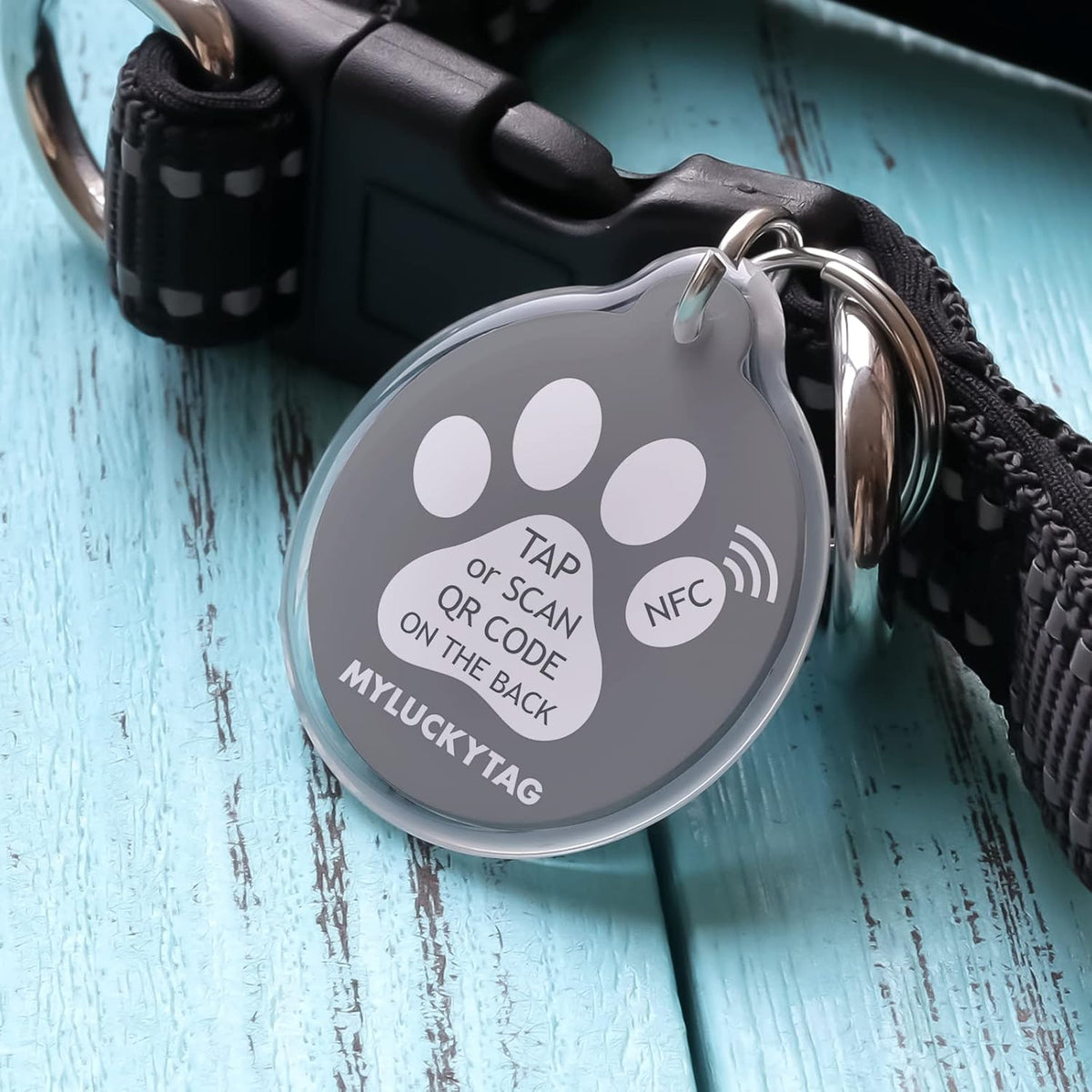 MYLUCKYTAG NFC&QR Code Personalized Dog Cat Tag - Paw,grey - image 2