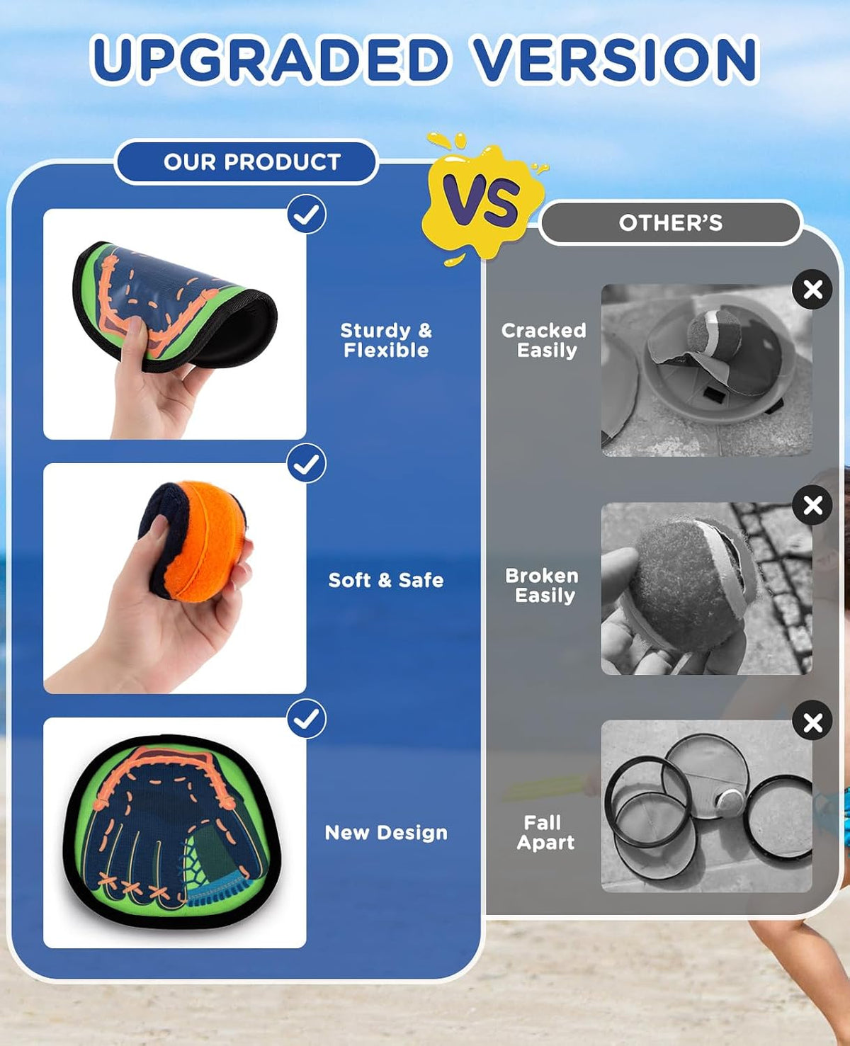 Aywewii toss and catch game with sticky hook and loop paddles and soft balls - view 10