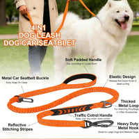 Dog Leash Heavy Duty, Bungee Leash Reflective Car Seat Belt for Dogs Brown – Essentials for Dogs - Oragne - image 3