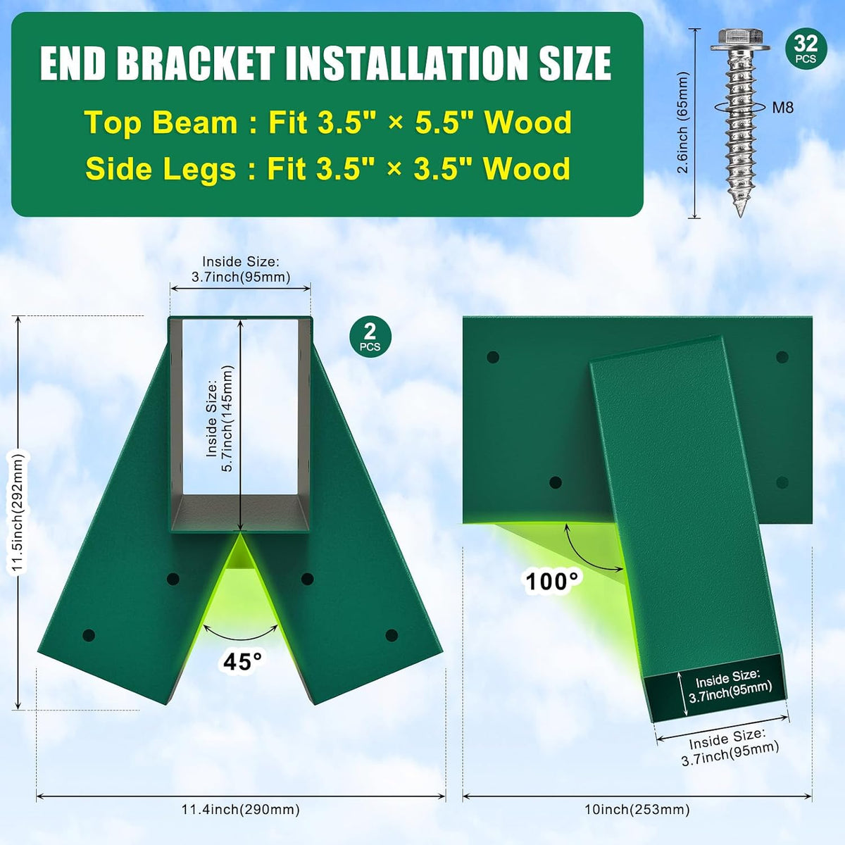 BeneLabel green A-frame middle swing set bracket made of powder coated steel - view 21