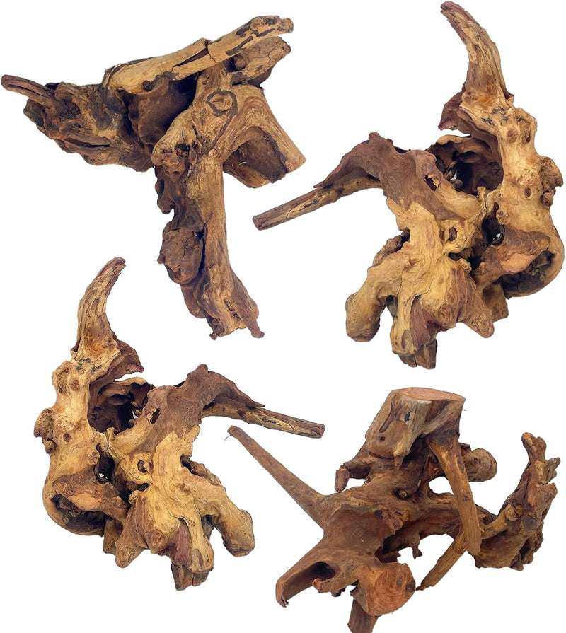 PINVNBY Natural Driftwood for Aquarium Decor Fish Tank Decorations - M:Mopani Driftwood (6.5 - 12 inches/4 Pack)