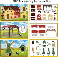 Farm Animals Figurines Toys -140 pcs Toy Set Barn Toy Horse Stable Tractor Trailer Windmill Farmer Fence Playset for Kids Toddlers Boy Girl 3-7 Years Old