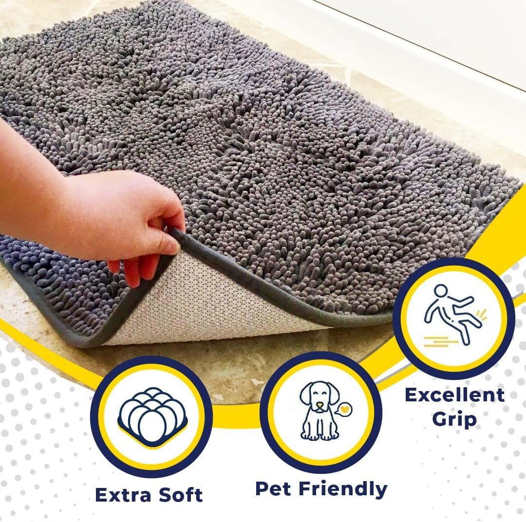 Muddy Mat | Absorbent Microfiber Chenille Door Mat Grey 24" x 35" with Heavy Duty Non-Slip Rug - 19" x 30" / Grey - image 2