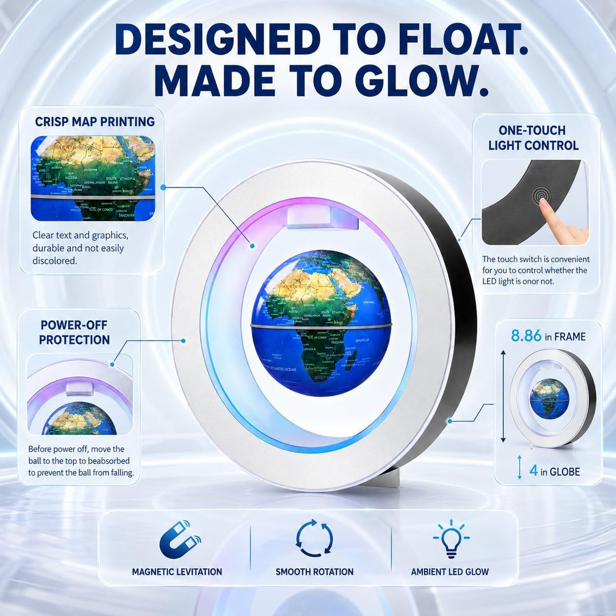 Magnetic Levitating Floating Globe with LED Lights - O Frame Globe - image 2