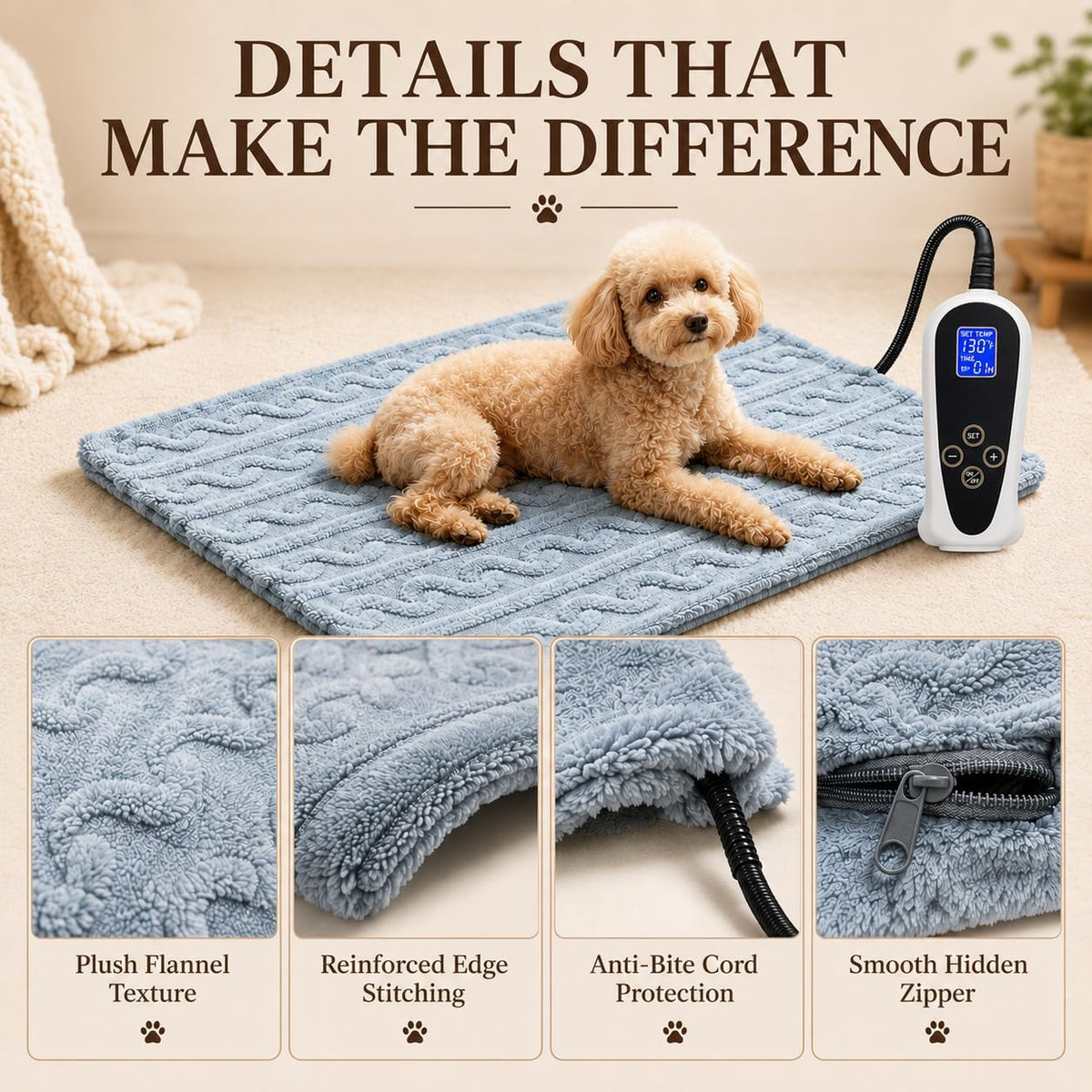 Large Dog Heating Pad 34×21in Obtained MET&UL Dual Certification-Gray – Essentials for Dogs - Grayish blue / 28x18 in - image 2