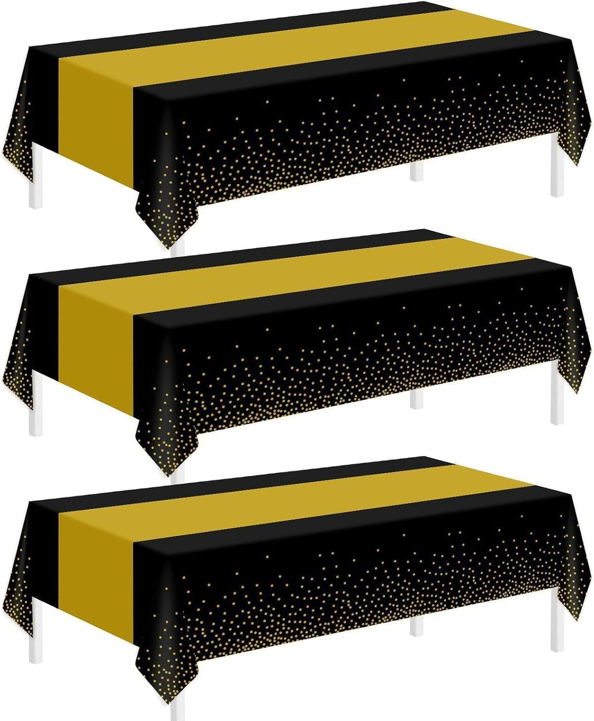 Childom 3 Pack Black and Gold Tablecloths for Events - Black and Gold