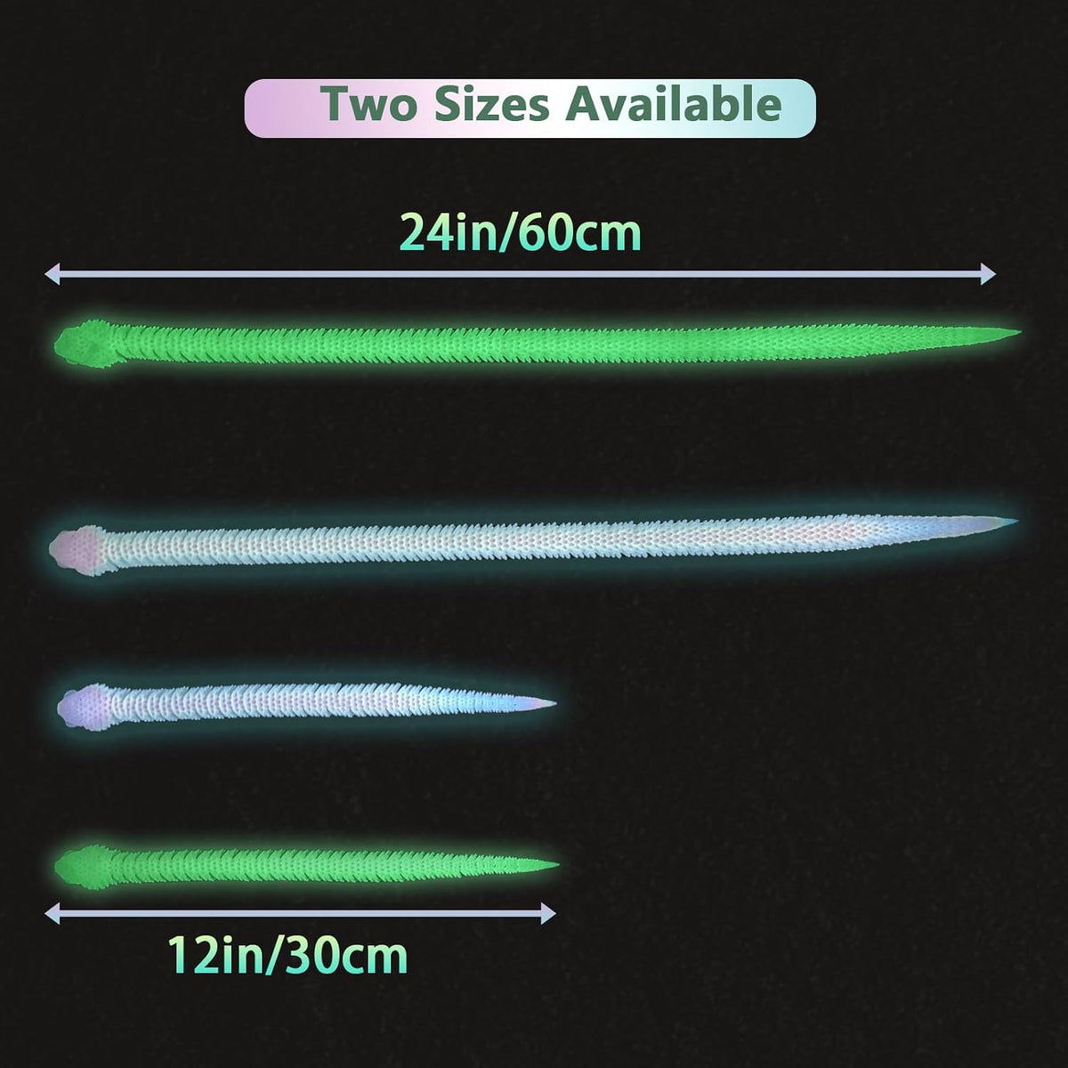 24in 3D Printed Snake Toys, Flexible 3D Printed Animal - Night Light Green / 24in - image 4