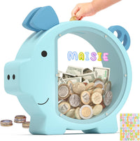 Summidate Pink Piggy Bank for Kids Girls - Blue Piggy Bank / Standard