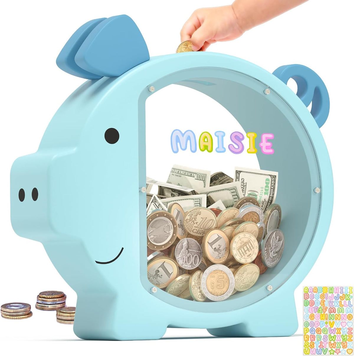Summidate Pink Piggy Bank for Kids Girls - Blue Piggy Bank / Standard
