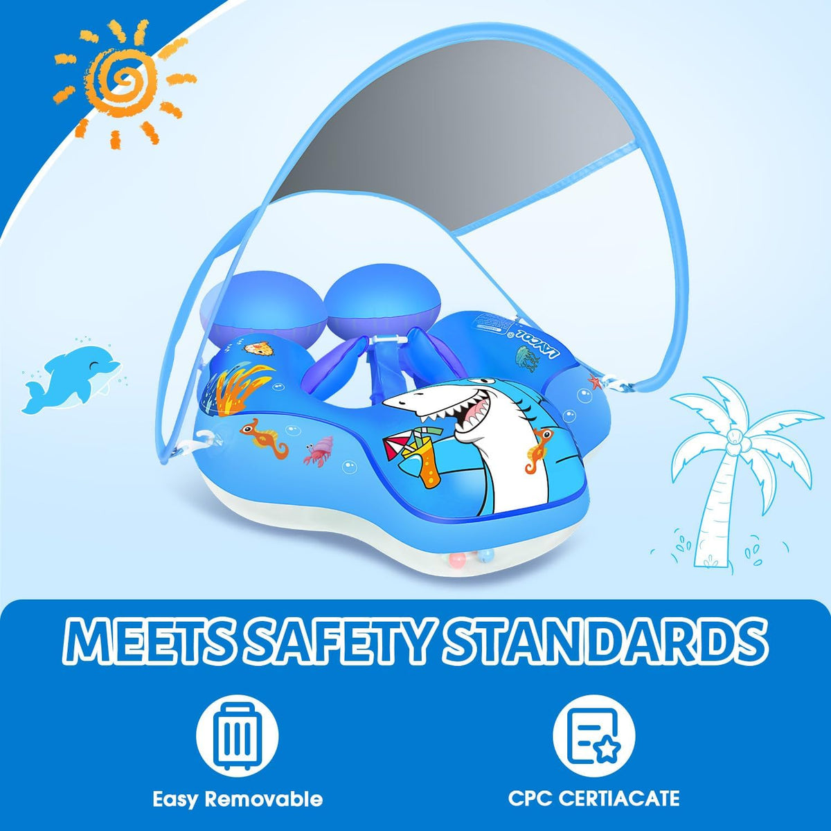 Baby Pool Float with Canopy UPF50+ - Shark / Large - image 4