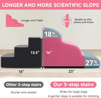 Dog Ramp and Stair for Bed 16" H-20 H,3-Step Cat Stair for Sofa and Chair,4-Step Dog Ramp for High Bed and Window,Durable Nonslip Fabric Cover for Indoor (Pink-16 H, Pet Friendly, 3)