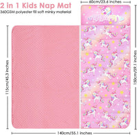 Kids Nap Mat Portable Slumber Bags with Removable Pillow and Blanket - Gradient Unicorn - image 2
