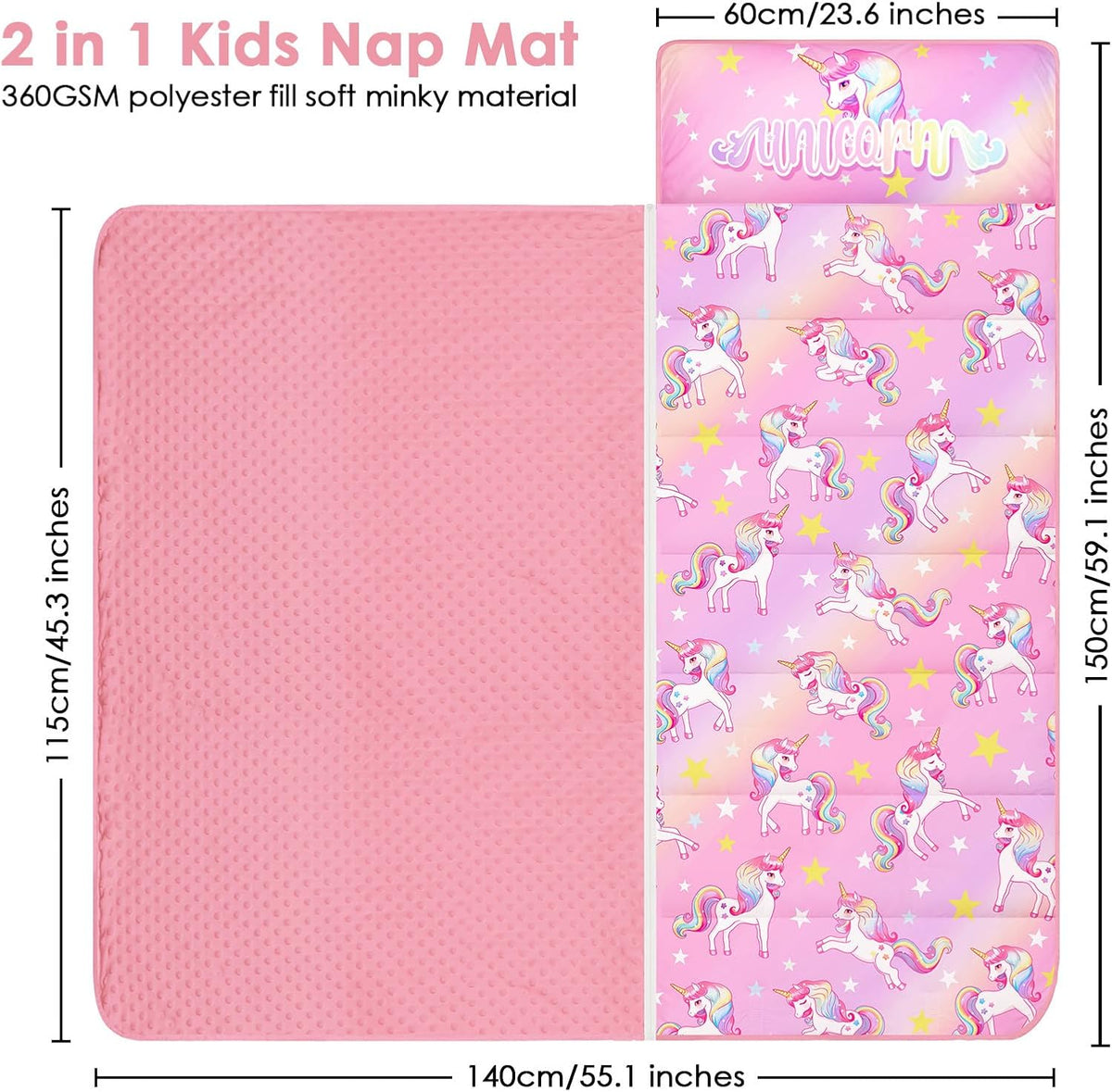 Kids Nap Mat Portable Slumber Bags with Removable Pillow and Blanket - Gradient Unicorn - image 2
