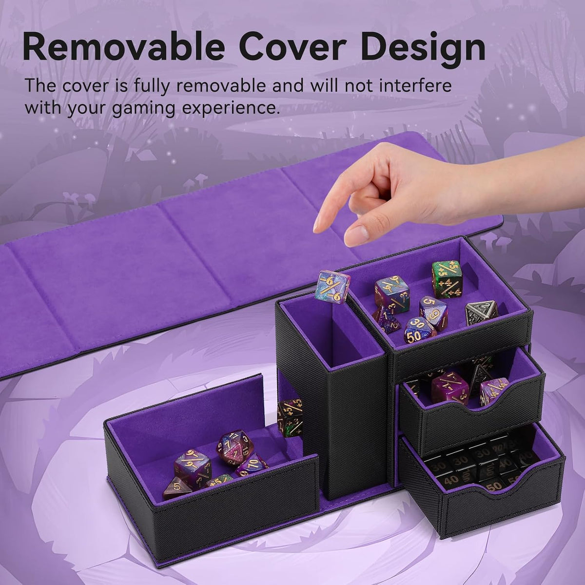 Stepane dice tray and dice tower storage box in black and red PU leather with drawers - view 34
