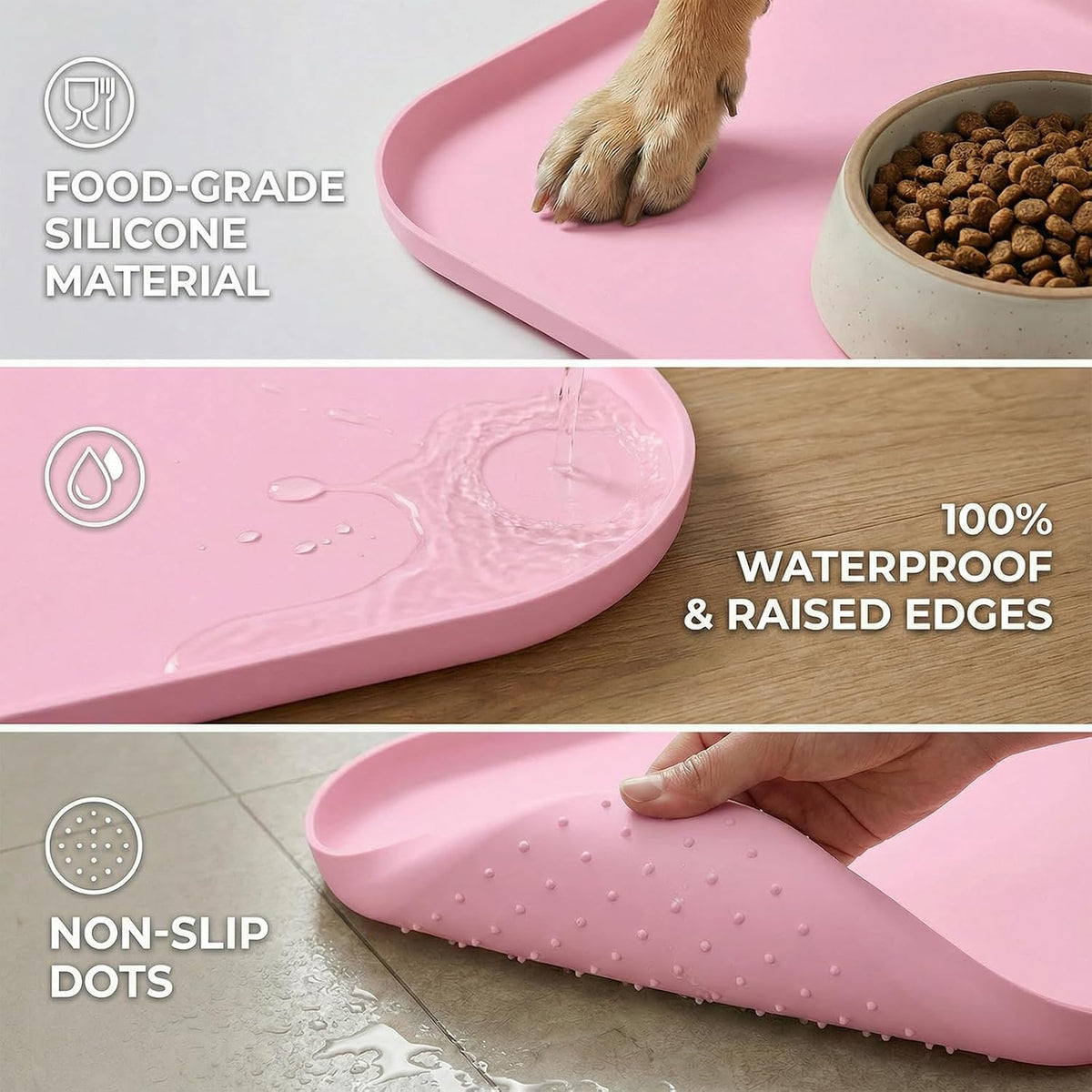 Non-Slip Silicone Dog Food Mat for Food and Water - 45 x 30 cm / Pink - image 4