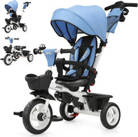 JMMD 7 in 1 Toddler Tricycle with Push Handle Trike Stroller for 1-5 - Blue