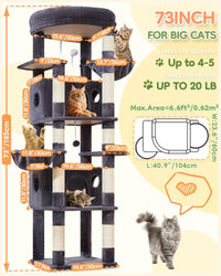 Taoqimiao Cat Tree, 67 in Tall Cat Tower with 2 Plush Cat Condos – Essentials for Cats - Sturdy-73IN / Smoky Gray - image 2