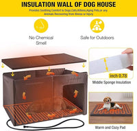 Aivituvin Dog House Insulated Outdoor Dog Kennel with Heated Liner for Winter 59" Extra Large Insulated Dog Cage with Heater,All-Around Iron Frame(Grey)