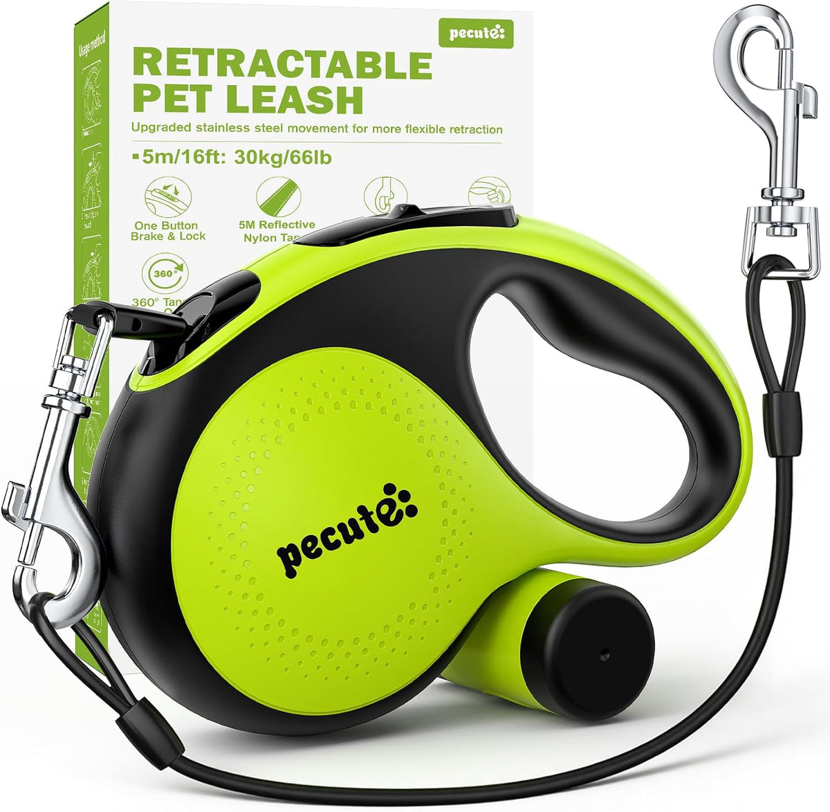 Retractable Dog Leash with Chew Proof Extender, 18 - Green (chew proof) / 16ft | 66 lbs max