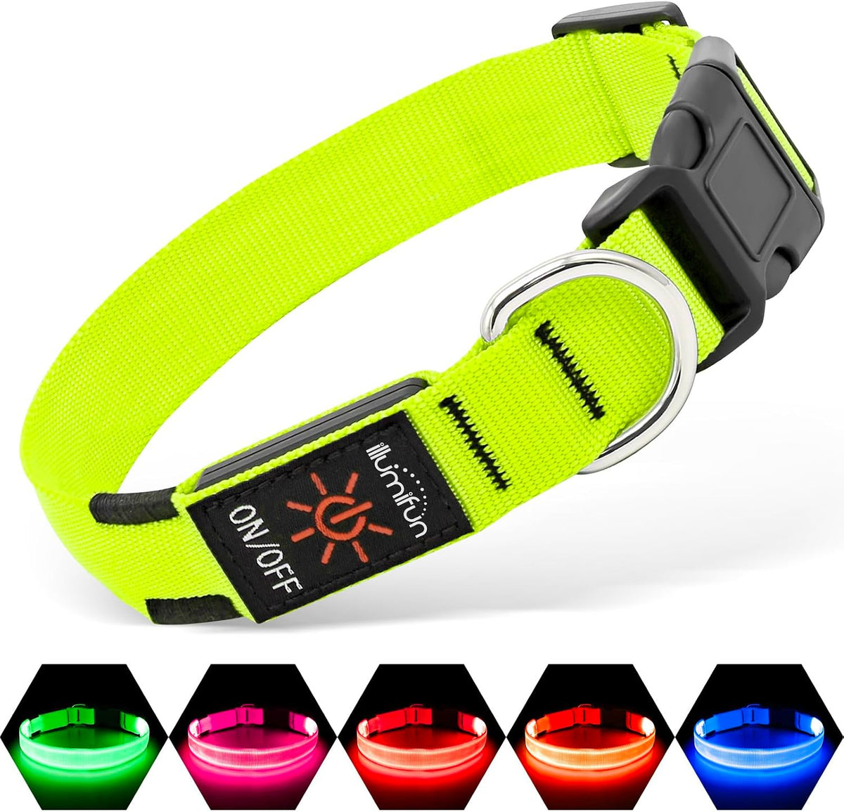 Illumifun LED Dog Collar, USB-C Rechargeable Light Up Collar Glow in Dark, Adjustable Pet Safety - Green / Medium