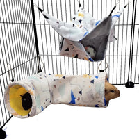 Large Caliber Guinea Pig & Rat Tunnel Hideout & Hammock, Corner Hideout Toy for Guinea Pig, Ferret, Hedgehog & Piggy to Hide and Shuttle (1. Hammock&Tunnel-Dinosaur)