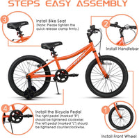 AVASTA Bilbo 18 20 24 Inch Kids Bike for Boys Girls Youth 5-14 Years - Orange / 18 Inch with Kickstand & Training Wheels - image 2