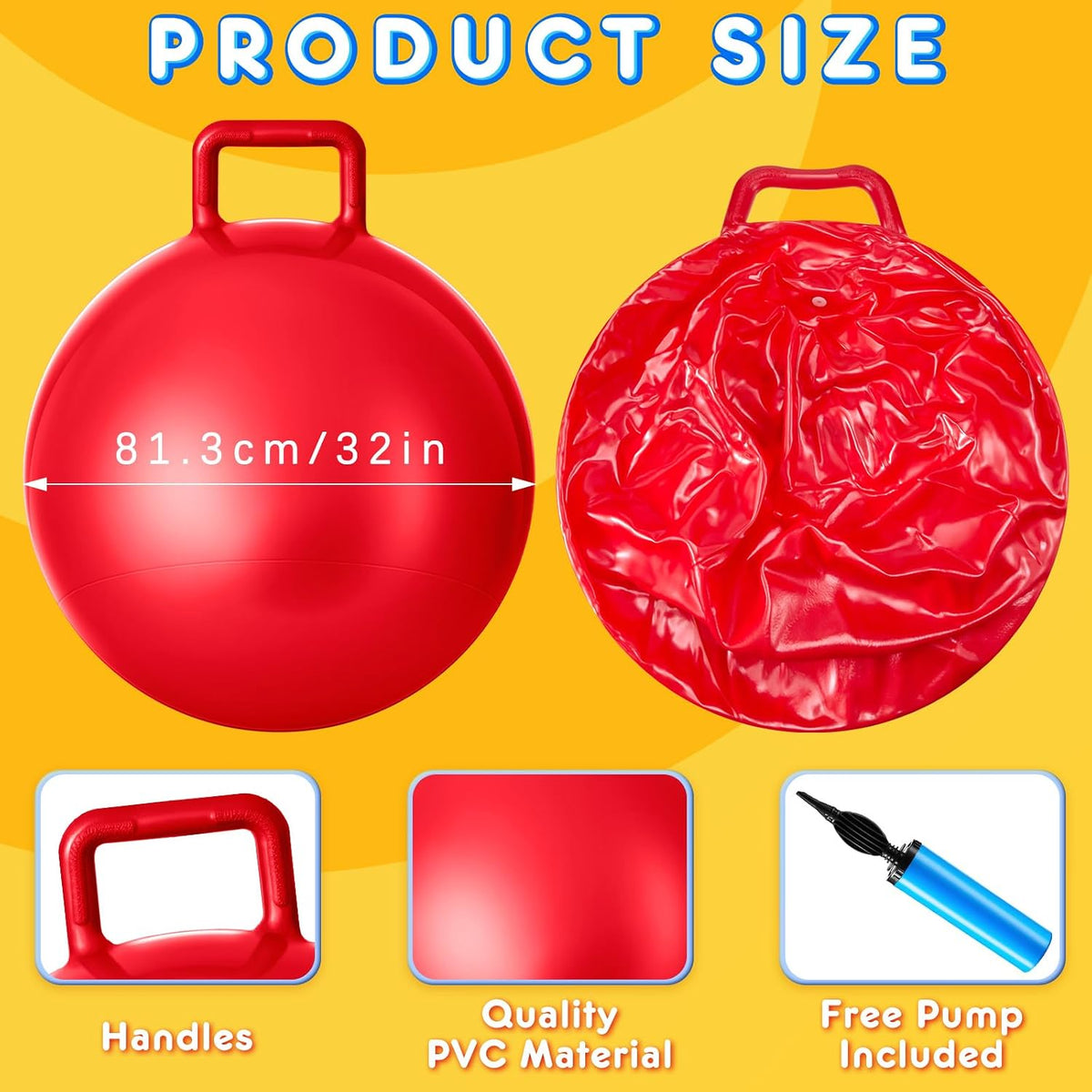 Lewtemi 6 Pcs Hopper Ball with Handle - Rainbow Colors / 32 Inch - image 2