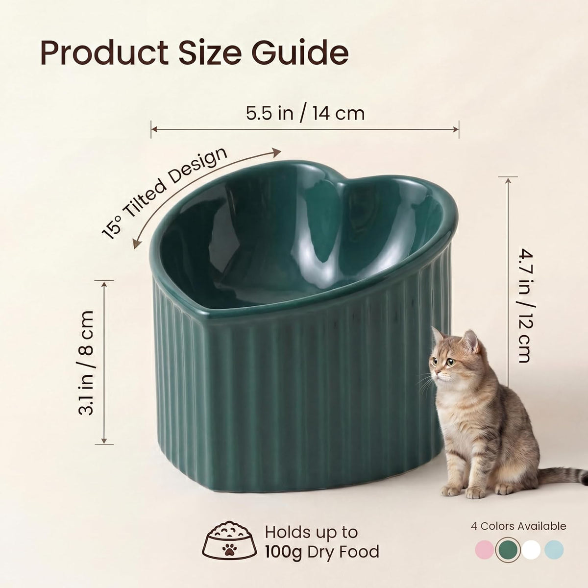 Pink Ceramic Raised Cat Bowls - Dark Green - image 2
