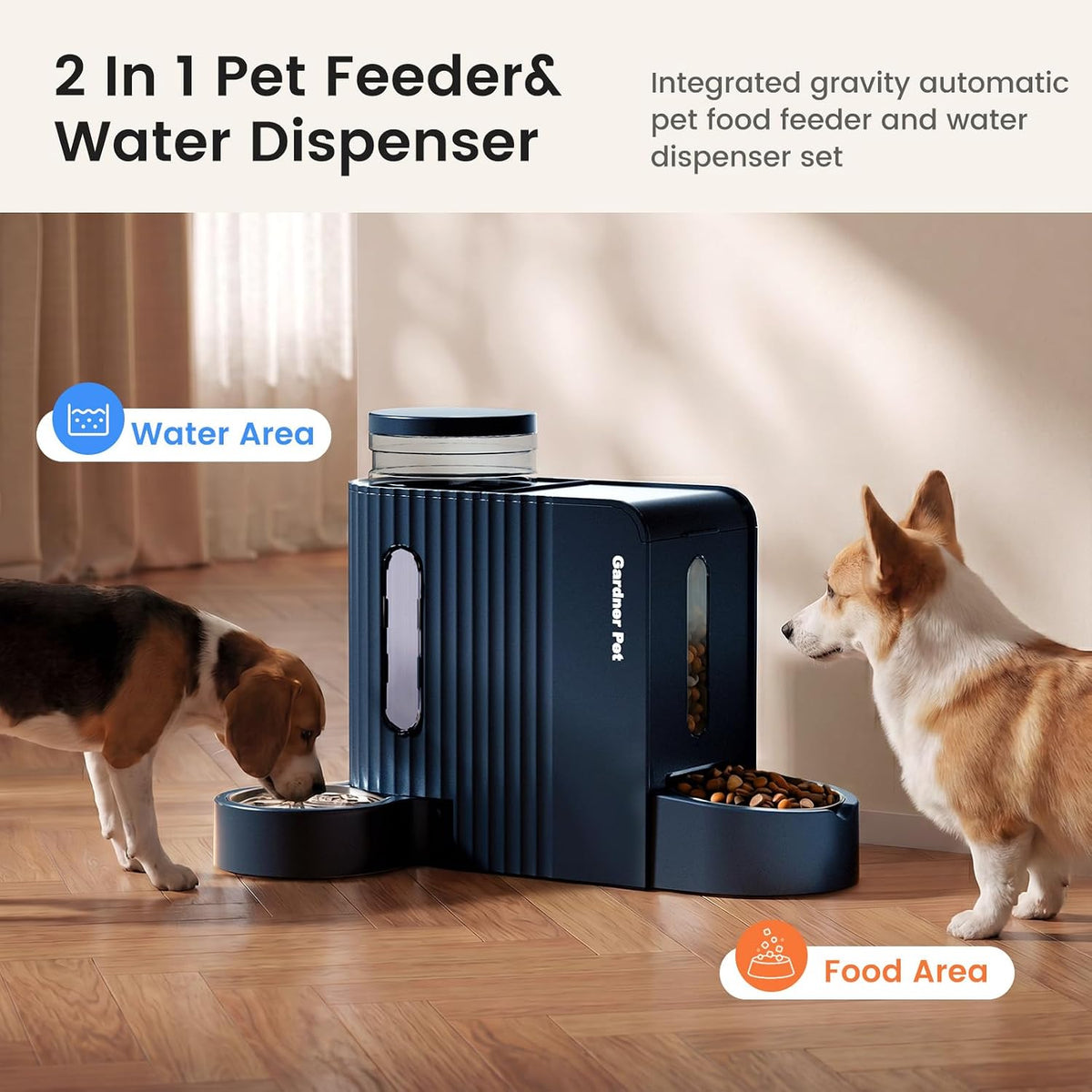 Gravity Automatic Cat Feeder, Water & Food Dispenser Set - Extra Large（1.6 Gallons x 2） / Dark Blue - image 2