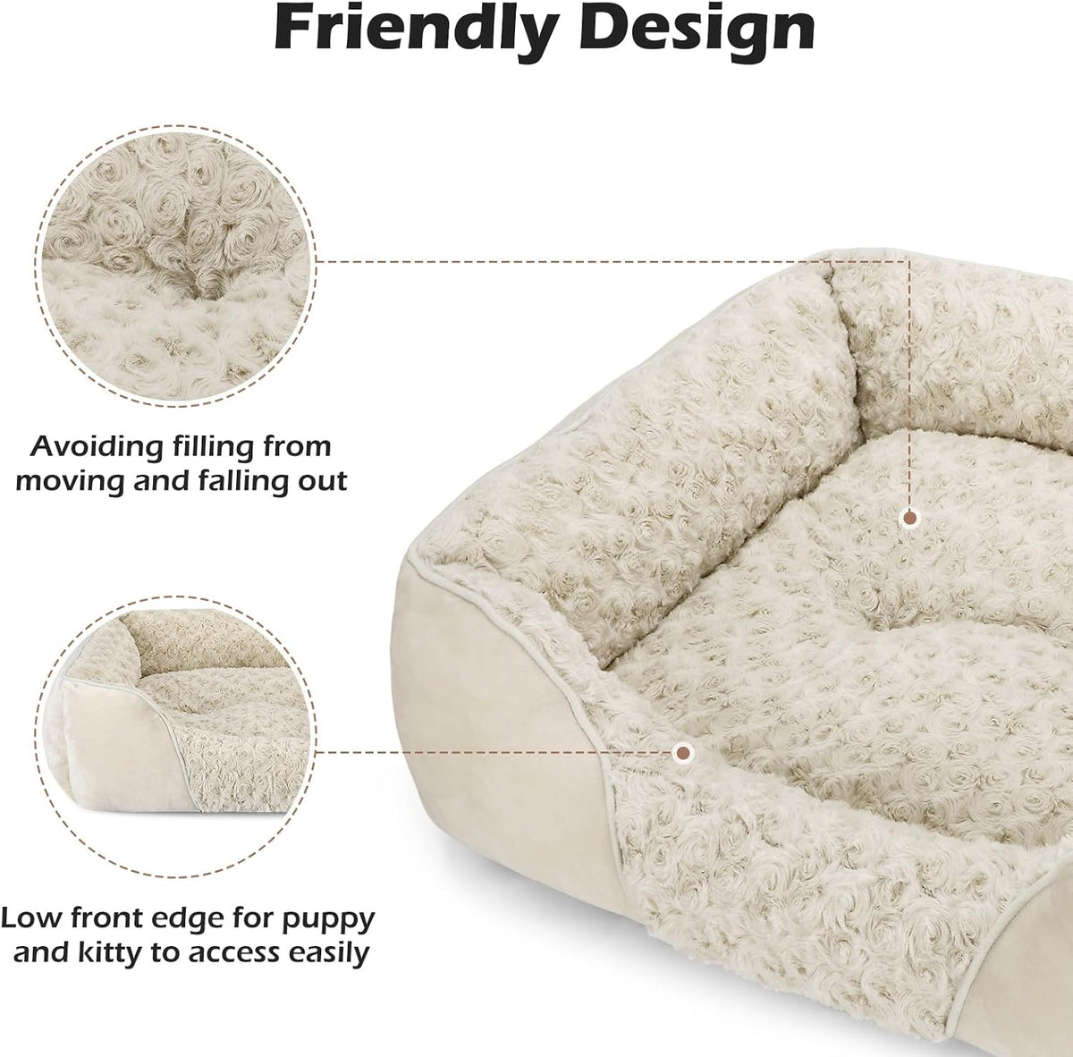 Rectangle Washable Orthopedic Dog Bed for Small - S(20"x 19"x 6") / Cream - image 4