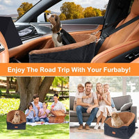 Vivifying Dog Car Seat for Small & Medium Dogs, Detachable & Washable Booster Seat for Pets Up to 30lbs, Travel Bed with Storage Pockets and Safety Belt – Brown&Black